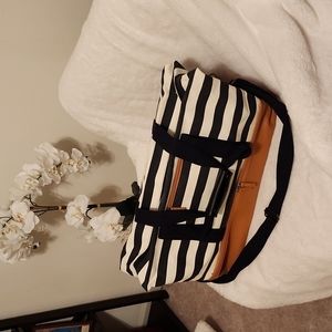 Canvas Striped & Vegan Leather Weekender Tote